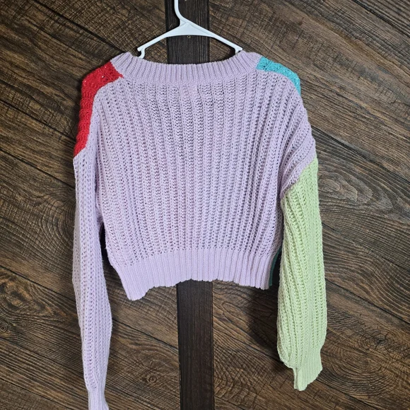 Dreamers By Debut Colorblock Cropped Knit Hoodie Size Medium - Picture 5 of 6